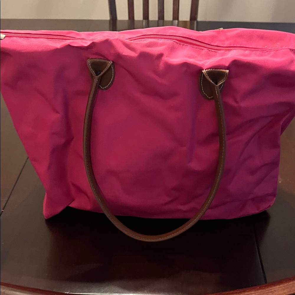 Vibrant Pink and Brown Tote Bag with Roomy Design
